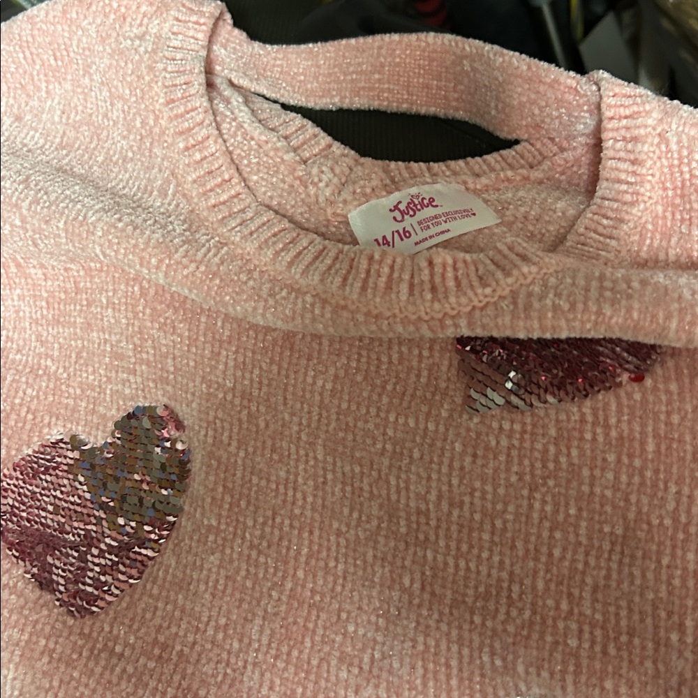 Justice Pink Knit Top with Sequin Accents